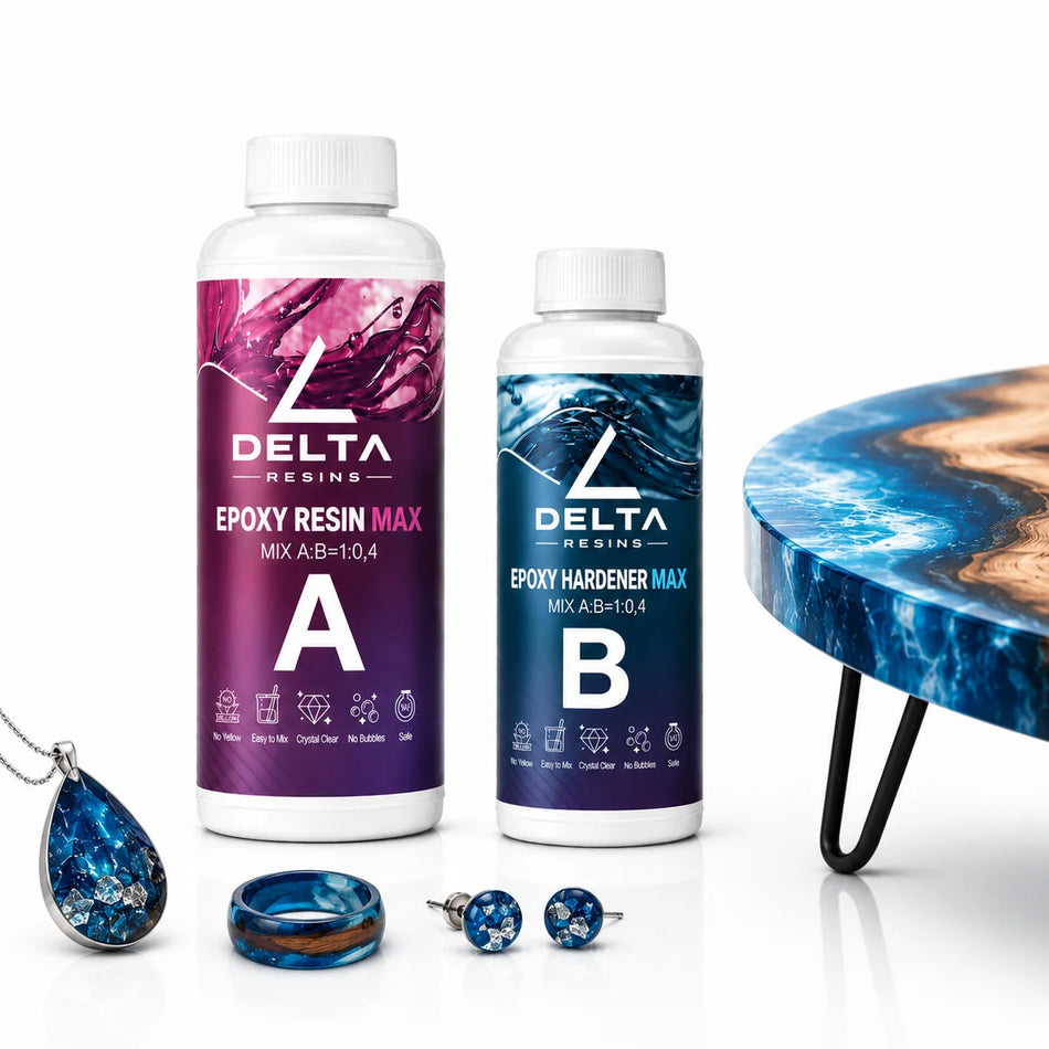 Resina Professionale DeltaResins fino 10 CM Ideale per la creazione di gioielli, River Table e Creazioni Artistiche - Trasparente Certificata Atossica - Assistenza Italiano – 100% Made in Italy